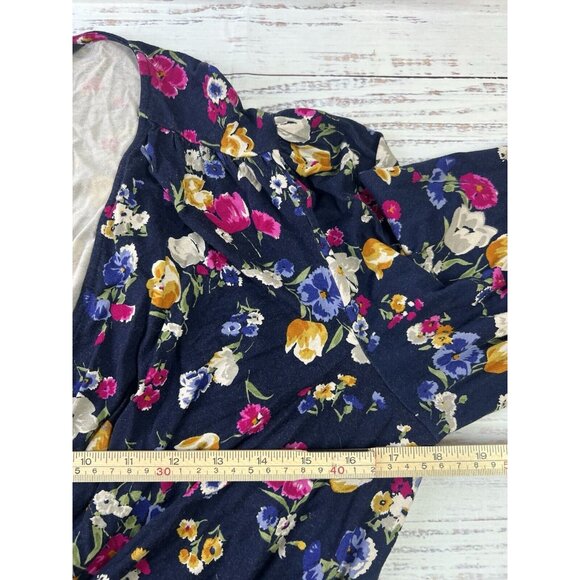 Lauren Ralph Lauren Black Label Peplum Frill Blouse Sz L Blue Floral - Picture 7 of 10